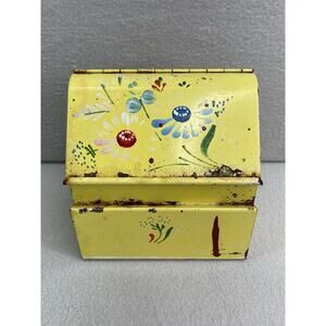 VTG Ransburg Metal Recipe Box 1950s Tole Painted Flowers Wall Mount Rusty